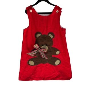Chocolate Soup Vintage Girls Red Appliqué Teddy Bear Jumper Pinafore Dress Sz 8